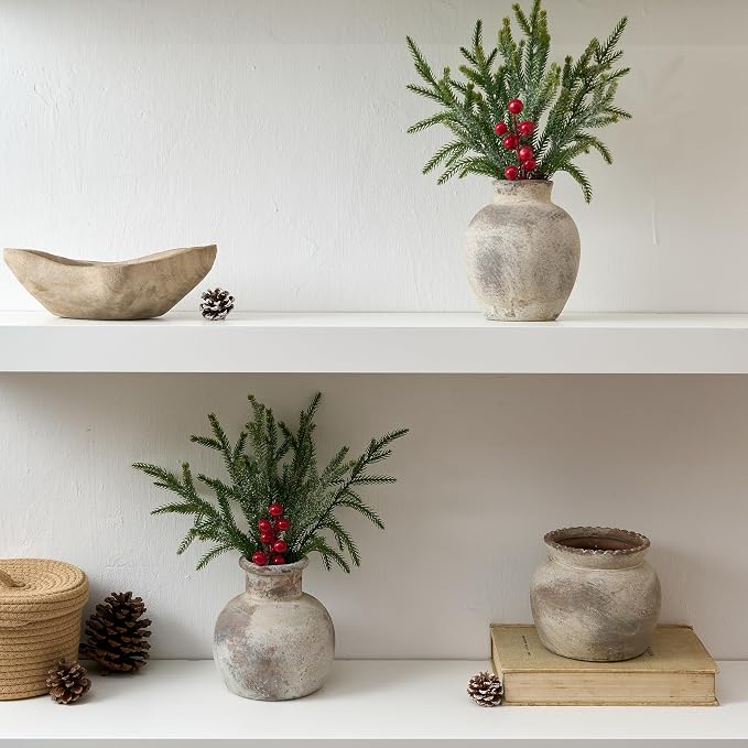 SIDUCAL Ceramic Decorative Flower Vase | 6 Inch Pottery Rustic Farmhouse | Boho | Whitewashed Terracotta Vase for Home Decor, Table, Living Room, Bathroom, Shelf, Mantel Decoration