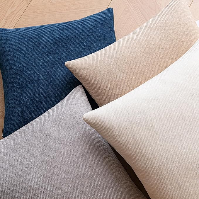 a moment Pack of 2 Decorative Chenille Throw Pillow Covers with Twill Cushion Covers for Sofa Living Room Couch Bed 24x24 Inch Grey