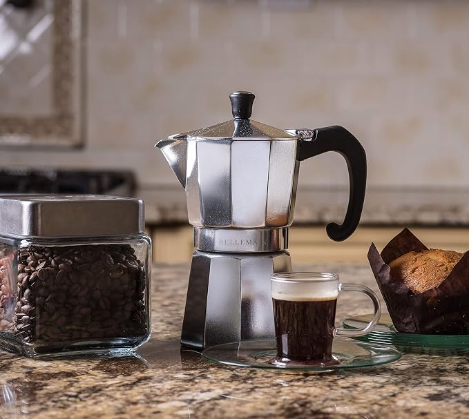 Bellemain Stovetop Espresso Maker, Italian Moka Pot, 3-Cup Silver | Classic aluminum design brews rich espresso at home or camping, with an easy-to-use and easy-to-clean design.