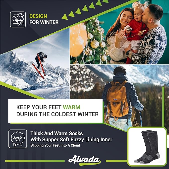 Alvada Warm Thermal Wool Socks for Winter Moisture Wicking and Breathable Cozy Boot Socks