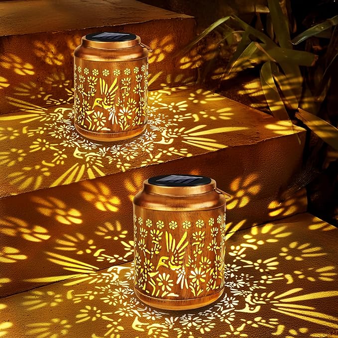 Brizled Hummingbird Solar Lanterns, 2 Pack Outdoor Lanterns Christmas Birthday Gift for Women Mom Grandma, Hummingbird Hanging Garden Lantern, Waterproof Solar Lights for Table Garden Patio Path Porch