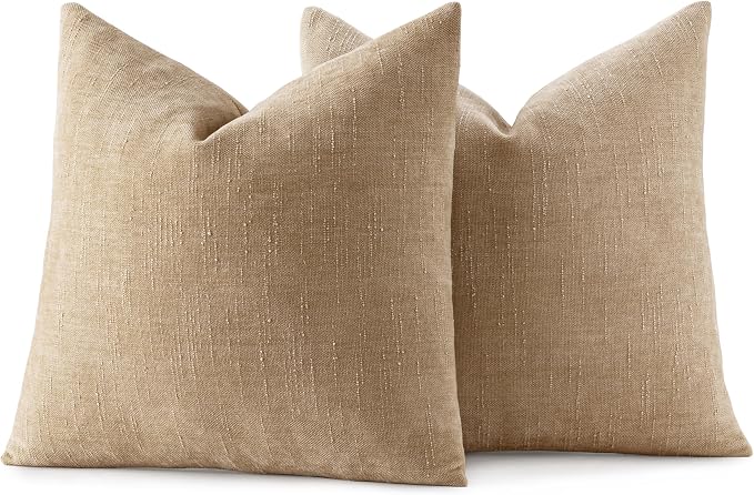 MIULEE Textured Chenille Throw Pillow Covers 18x18 Inch Starfish Khaki | Pack of 2 Camel Decorative Soft Pillows, Solid Textured Cushion Covers, Modern Home Decor for Couch Sofa Bedroom Living Room