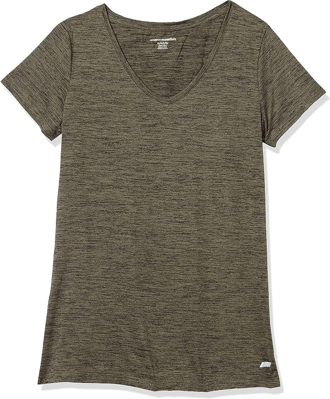Amazon Essentials Women's Active Quick Dry Tech Stretch Short-Sleeve V-Neck T-Shirt (Available in Plus Size), Pack of 2
