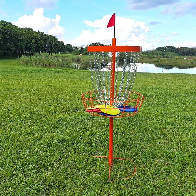 Disc Golf Basket - Portable Disc Golf Target with Heavy Duty 24-Chains Come with 6pcs Disc Golf Discs and Carry Bag, Ground Stake -Suitable for Players of All Levels - Multi Color Available