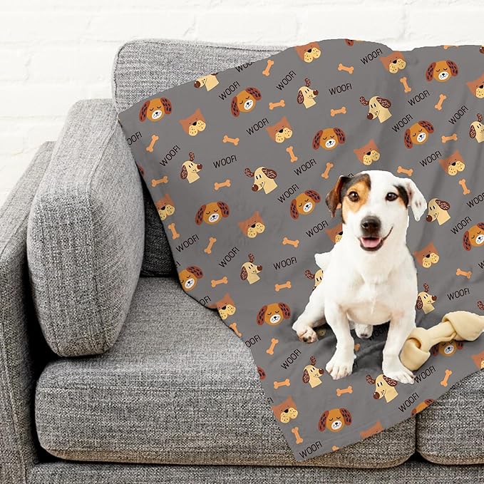 Grey Woof Sherpa Pet Lightweight Blanket - 60" x 80" - Cute for Dogs - Gifts and Puppy Essentials - Printed in America