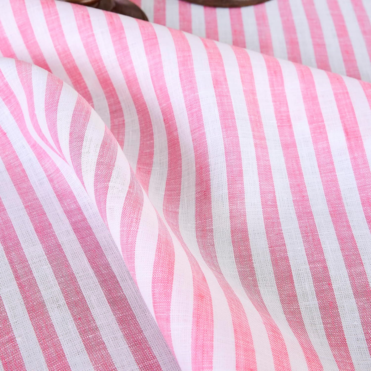 Solino Home Linen Tablecloth 60 x 120 Inch - Amalfi Stripe 100% Pure Linen Pink and White Table Cloth for Rectangle Tables - Machine Washable Tablecloth for Summer