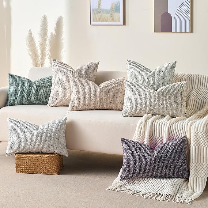 Allorry Soft Wool Decorative Throw Pillow Covers 20x20 Purple SY011E20 | Cozy Soft Touch,Neutral Textured Boho Cushion Covers for Modern Farmhouse Sofa Bedroom Living Room Decor