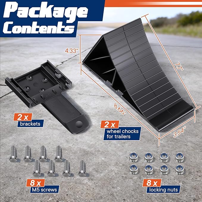 2 Set Wheel Chocks for Trailer with Holder and Mounting Screws, Up to 1.6 Tonnes Axle Load, Anti Slip, Heavy Duty RV Tire Blocks for Travel Caravans, Campers, Trucks