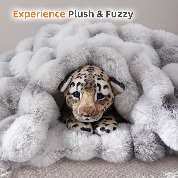 Faux Fur Throw for Couch - Tie-dye Grey Bubble Blanket 50"x60" | Fluffy Plush Fuzzy Throw for Sofa & Bed, Super Soft Cozy Comfrt Blanket, Luxury Aesthetic Grey Decor Gift for Women