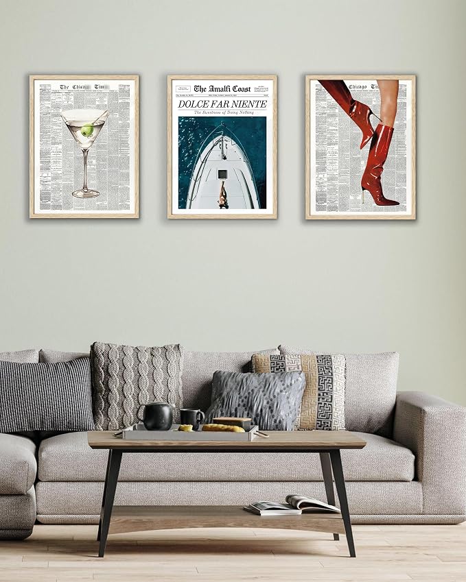 EcoHest 12x16 in Martini Newspaper Canvas Art | Unframed Canvas Print, Martini Cocktail Bar Cart Decor for Living Room, Apartment, Dorm Room, Bedroom, 1Pack