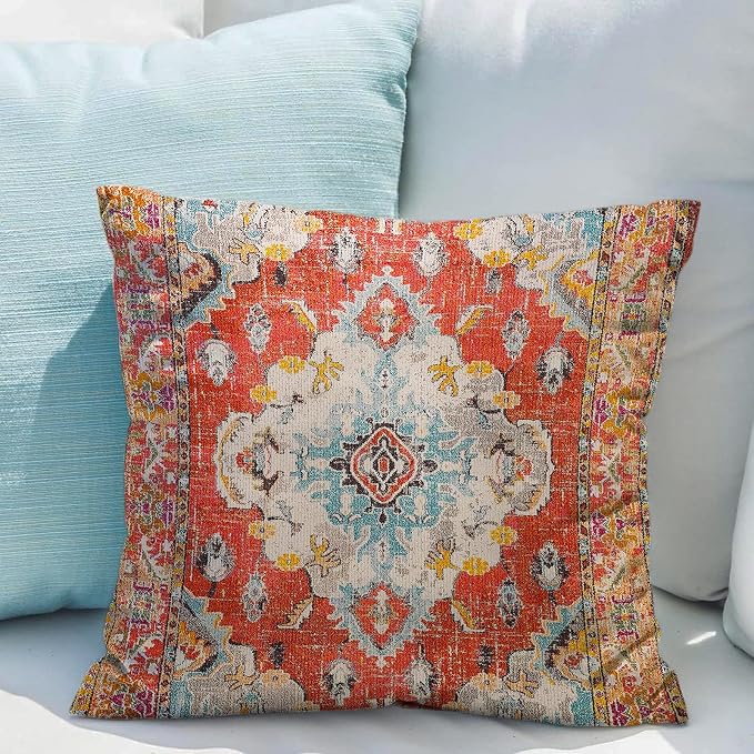 Snycler Boho Throw Pillow Covers 24x24 inch Set of 2 Boho Rug Carpet Double Sided Pattern Cotton Soft Pillow Case Cushion Cover Pillowcase for Couch Sofa Bed Decorative (Orange)