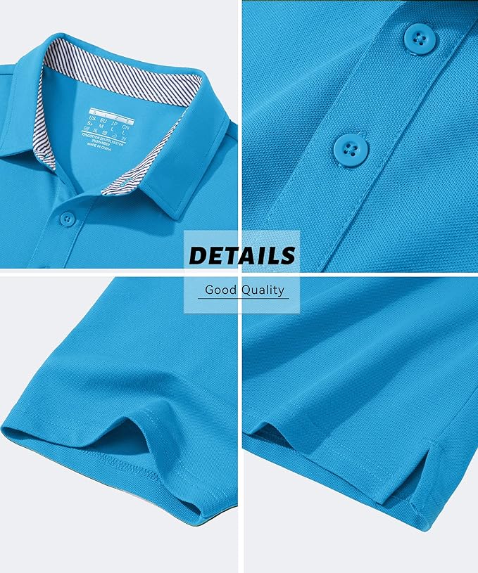 MAGCOMSEN Men's Polo Shirts Short Sleeve Cotton Pique 3 Button Classic Fit Casual T-Shirt Performance Golf Shirts