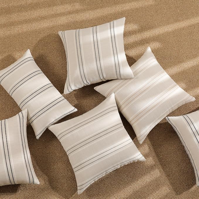 Hckot Throw Pillow Covers 22x22 Set of 2 Striped Pillow Covers Textured Linen Decorative Pillows Square Cushion Covers for Sofa Couch Bed Living Room Farmhouse Decor, Grey