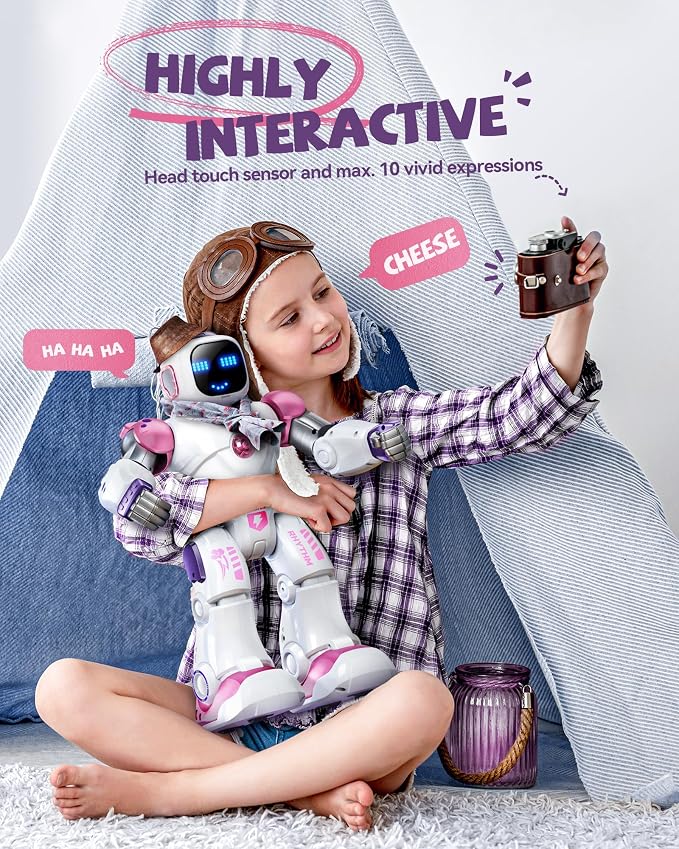 Ruko 1088 Interactive Robot Toy, Gifts for Boys & Girls Ages 4-9, Pink | Large Programmable Robot, Music & Dance, Rechargeable, Remote Control & App Control & Voice Command, Gifts for Boys & Girls