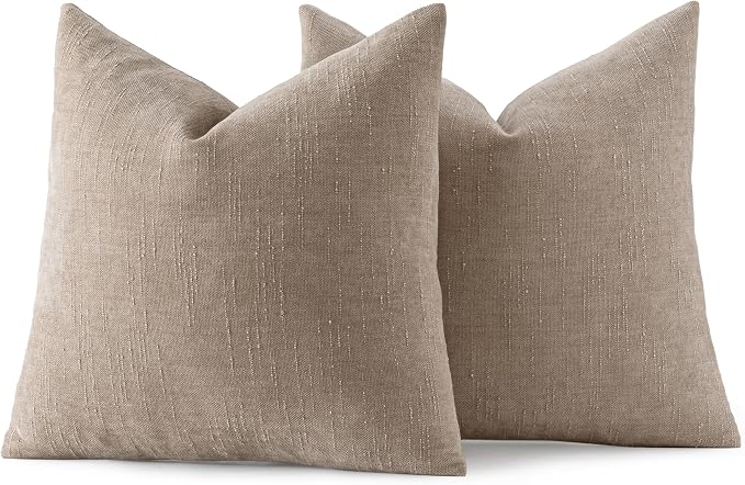MIULEE 26x26 Inch Euro Textured Chenille Throw Pillow Covers Light Taupe | Pack of 2 Decorative Soft Throw Pillows,Solid Textured Cushion Covers,Modern Home Decor for Bed Couch Sofa Bedroom Livingroom