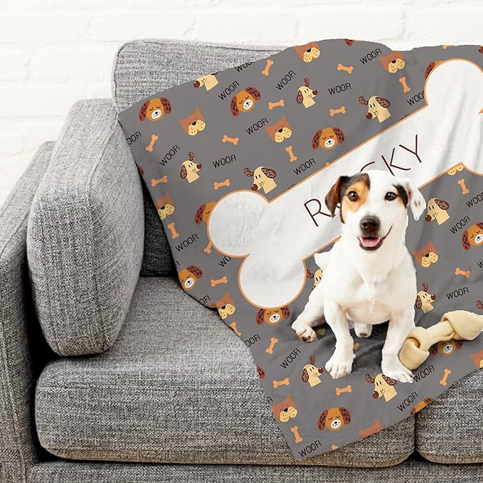 Prints Next Day โ Custom 50" x 60" Plush Pet Lightweight Blanket with Name - Gift for Dog or Cat Owners - Personalized Couch Throw - Puppy Patterned - Printed in America