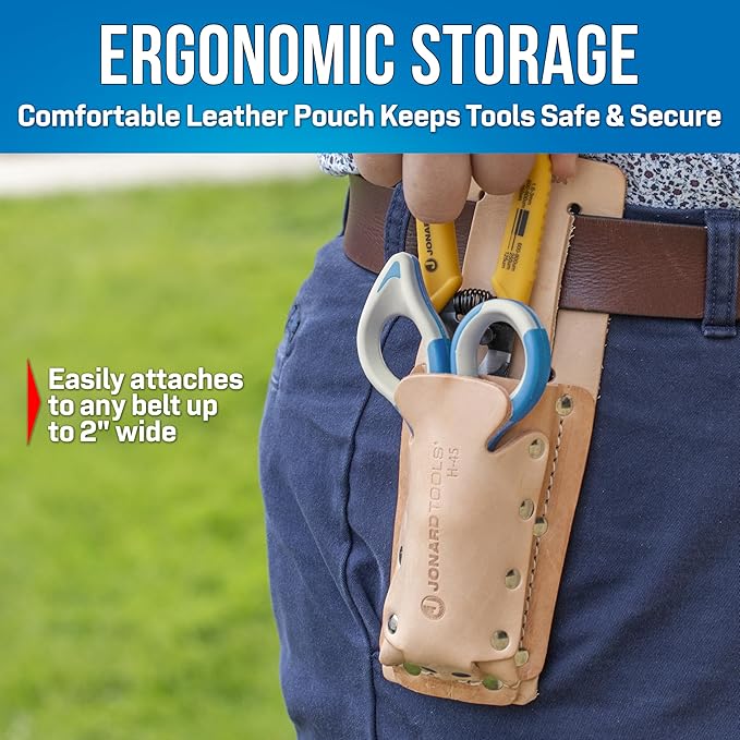 Jonard Tools TK-355 3 Hole Fiber Stripper & Kevlar Shears Scissor Kit, Leather Pouch