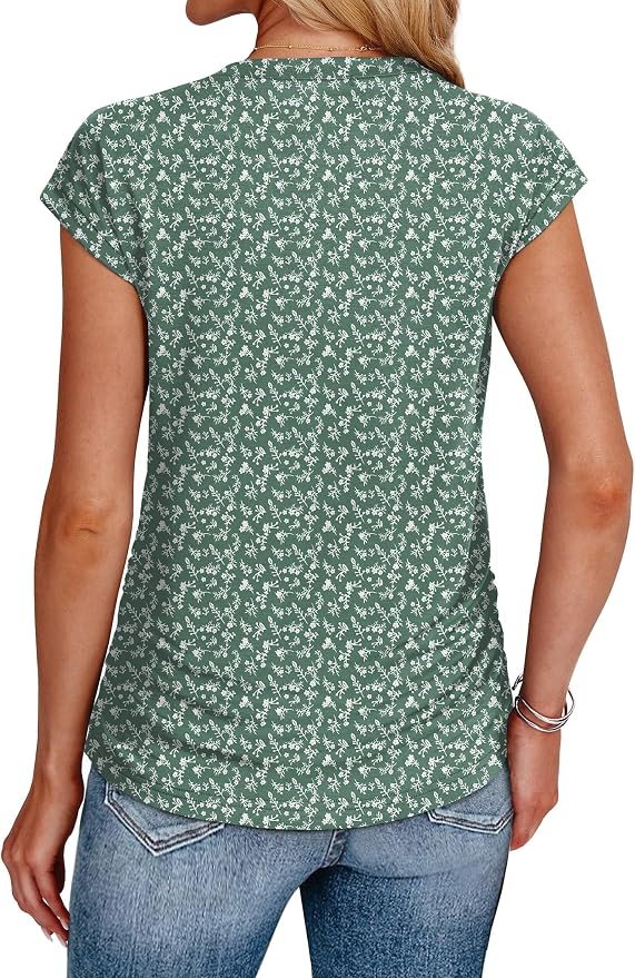 Sampeel Womens Summer Tops Trendy 2026 Ruched Cap Short Sleeve Tshirts Shirts Crew Neck T Shirts Fashion