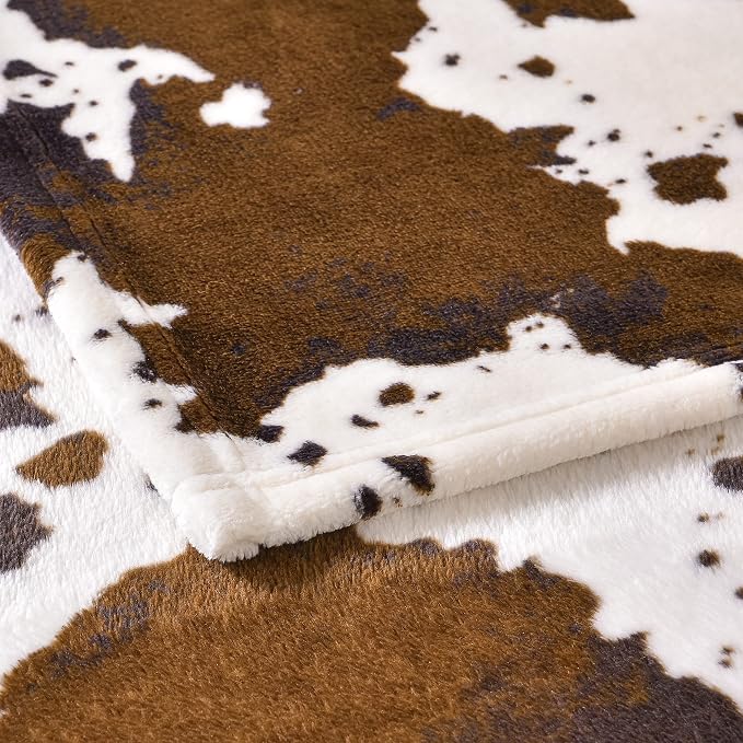 Bnuitland Brown Cow Print Blanket, Large Size 108x90 Inches, 300 GSM Double Sided Lightweight Fuzzy Decor, Super Soft Cozy Gift Flannel Fleece Blanket for Bed/Sofa/Couch/Outdoor