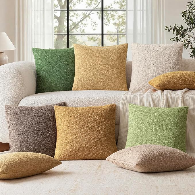Foindtower Pack of 2 Textured Boucle Throw Pillow Covers Accent Solid Pillow Cases Cozy Soft Decorative Couch Cushion Case for Couch Chair Sofa Bedroom Living Room Home Decor 18x18 Inch Sunflower
