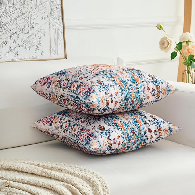 Boho Throw Pillow Covers 26x26 inch Set of 2,Boho Vintage Carpet Pattern Antique Ethnic Decor Double Sided Pattern Cushion Cover Soft Pillow Case Living Sofa Room Bed Square Pillow Cover
