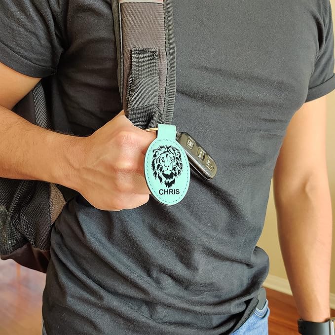 LaserGram Oval Keychain, Off Road Racer, Personalized Engraving Included (Teal)