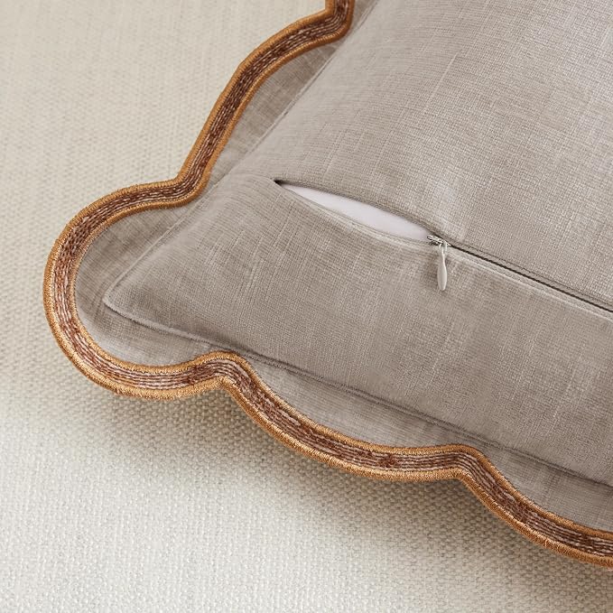 Ohocut Beige Scalloped Pillow Cover Pack of 2 Spring Chenille Decorative Throw Pillow Covers 20x20 Cute Boho Couch Pillow Covers Aesthetic Funky Preppy Pillow Cases for Sofa Living Room