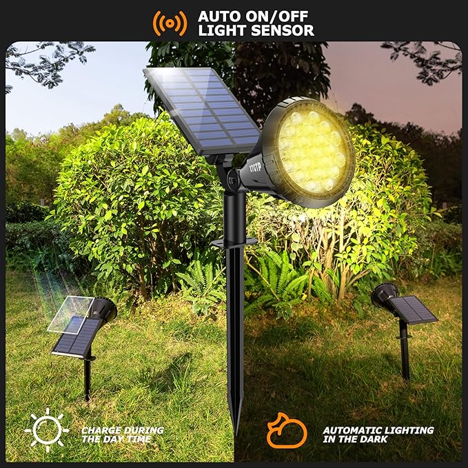 Solar Spot Lights Outdoor, 21 LEDs Solar Landscape Lights Auto On/Off with 3 Modes, IP67 Waterproof Solar Yard Spotlight Wall Lights, 2-in-1 Solar Outdoor Lights for Garden, Pathway, Pool