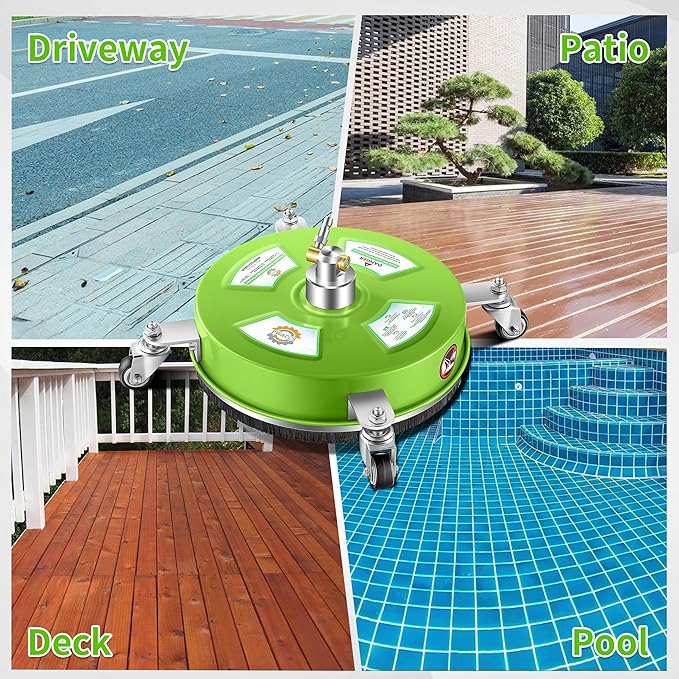 PWACCS 14" Pressure Washer Surface Cleaner, Stainless Steel Surface Cleaner for Power Washer, Pressure Washer Attachment for Cleaning Driveways, Patios, Sidewalks, and Decks, 1/4" Quick Connect