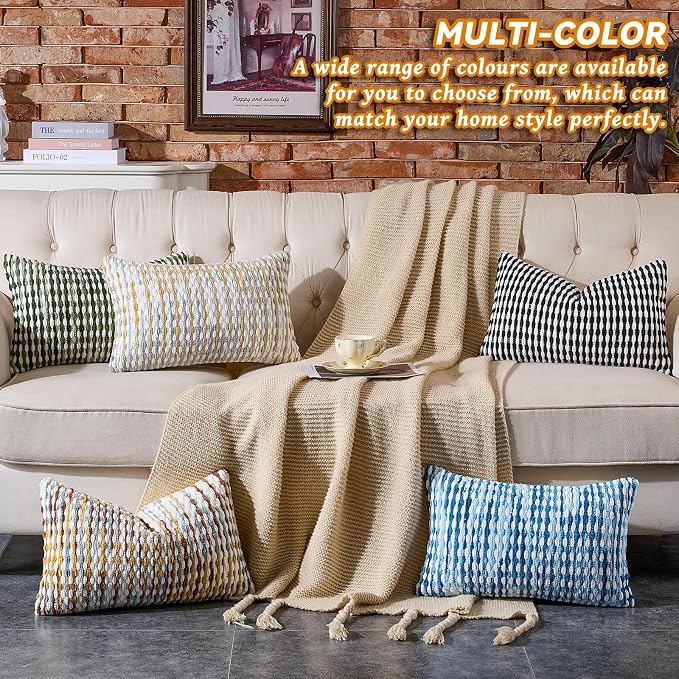 Boho Chenille Pillow Cover Decorative Tufted Pillowcase for Couch Bed Sofa Bedroom Living Room Modern 12 x 20-Inch Grey