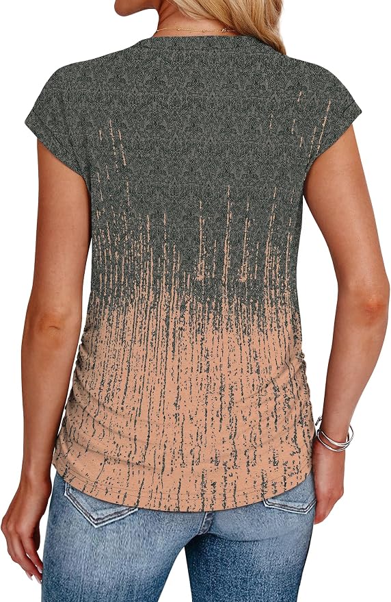 Sampeel Womens Summer Tops Trendy 2026 Ruched Cap Short Sleeve Tshirts Shirts Crew Neck T Shirts Fashion