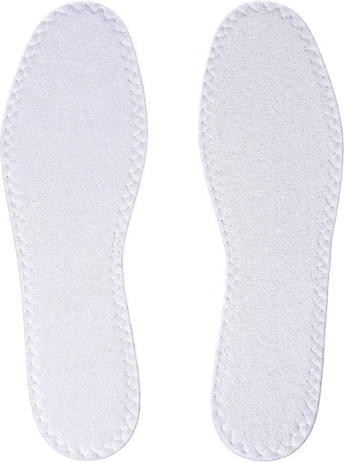 Happystep Cotton Terry Cloth Insoles, Barefoot Shoe Inserts, Sweat Absorption, Odor Control, Moisture-Wicking, Washable and Reusable, Zero Drop Shoe Insoles, 2 Pairs of White (Men Size 8)