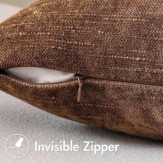 MIULEE Textured Chenille Throw Pillow Covers 22x22 Inch Honey Brown | Pack of 2 Decorative Soft Throw Pillows, Solid Textured Cushion Covers, Modern Home Decor for Couch Sofa Bedroom Living Room