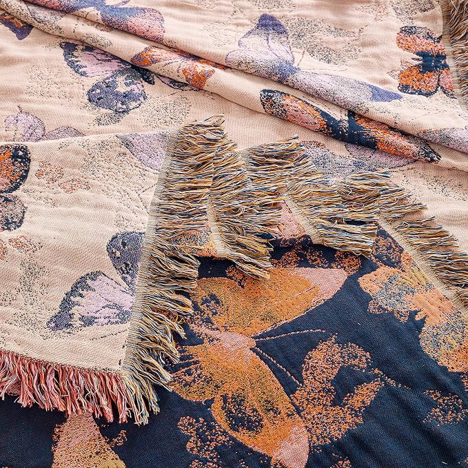 VANJOROY Boho Throw Blanket, 100% Organic Cotton Breathable Ultra Soft 50" x 60" Bed Quilt Throw - All Season Floral Rustic Farmhouse Decor Luxury Reversible Blanket for Sofa Couch Chair and Gift