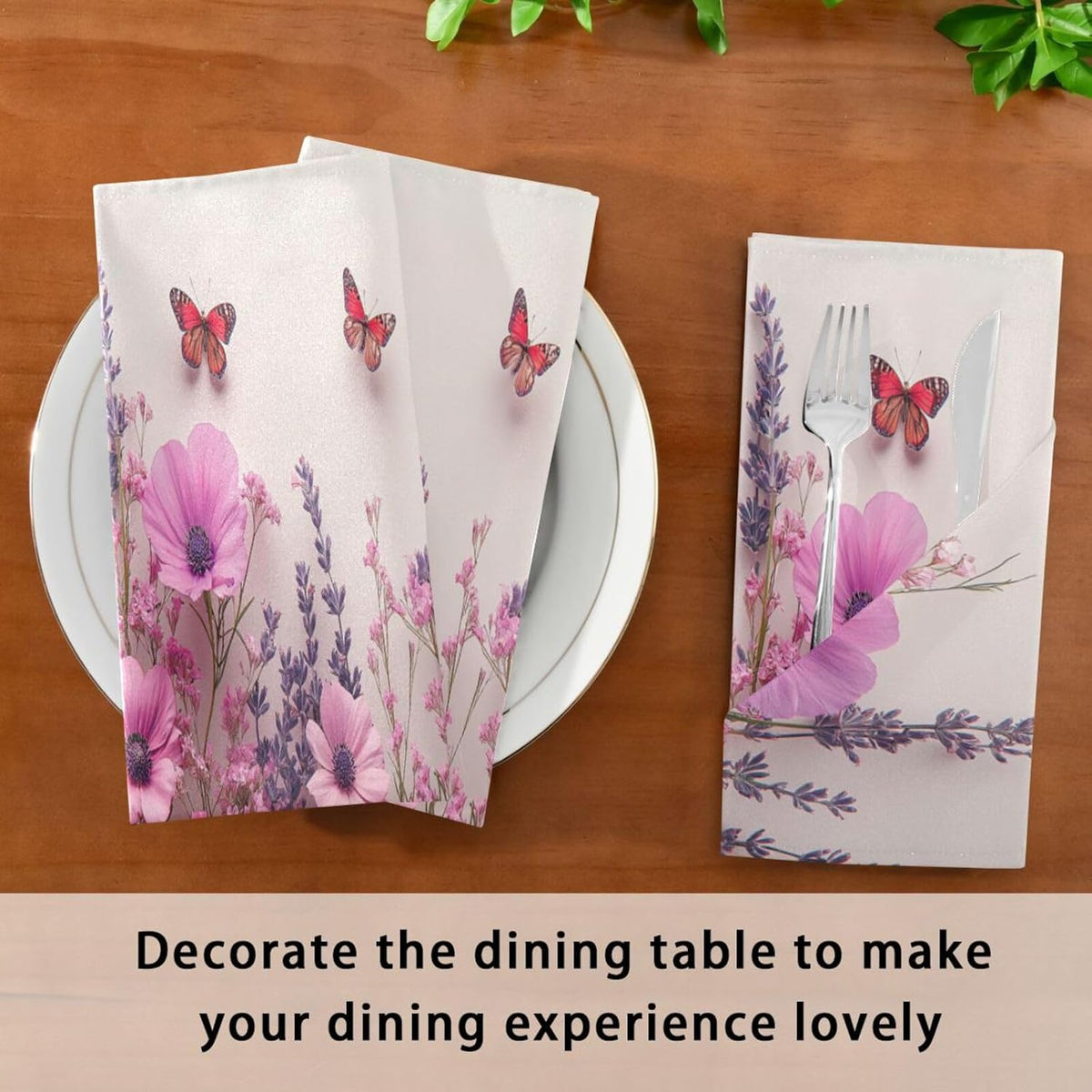 Blueangle Pink Wild Flowers Cloth Napkins, Set of 1,20x20 Inch Heavy Duty Fabric for Holiday Parties & Dinner Table Decor(3)