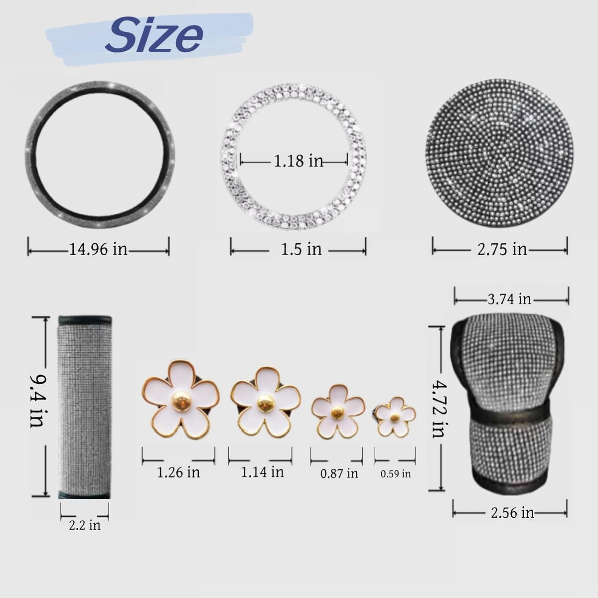 11 pcs Bling Car Accessories Set for Women, Steering Wheel Cover, Sparkly Seat Belt Covers, Daisy Vent Clips, Bling Shift Cover,Universal Fit Most Cars (Pink Diamond)