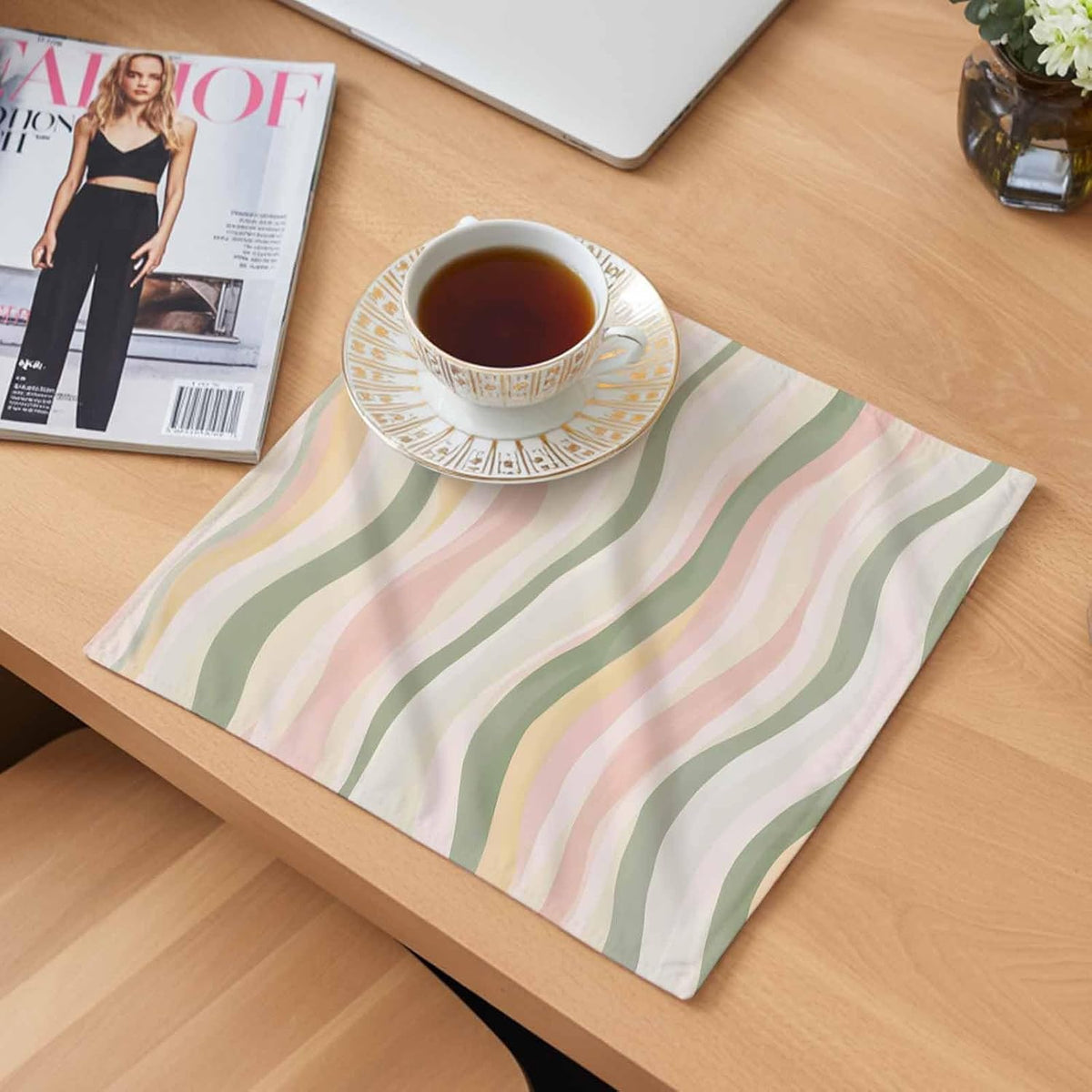 Cloth Napkins 4 Pack 20x20 in Light Green Pink Stripes Absorbent Dinner Napkins Polyester Low Saturation Colorful Pattern Washable Reusable Table Napkin for Parties, Weddings, Everyday