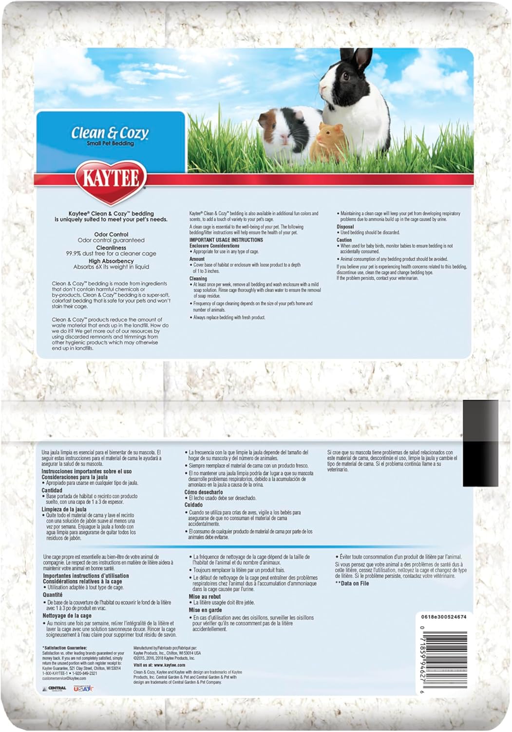 Kaytee Clean & Cozy White Paper Bedding, Made for Small Animals, 49.2 Liters