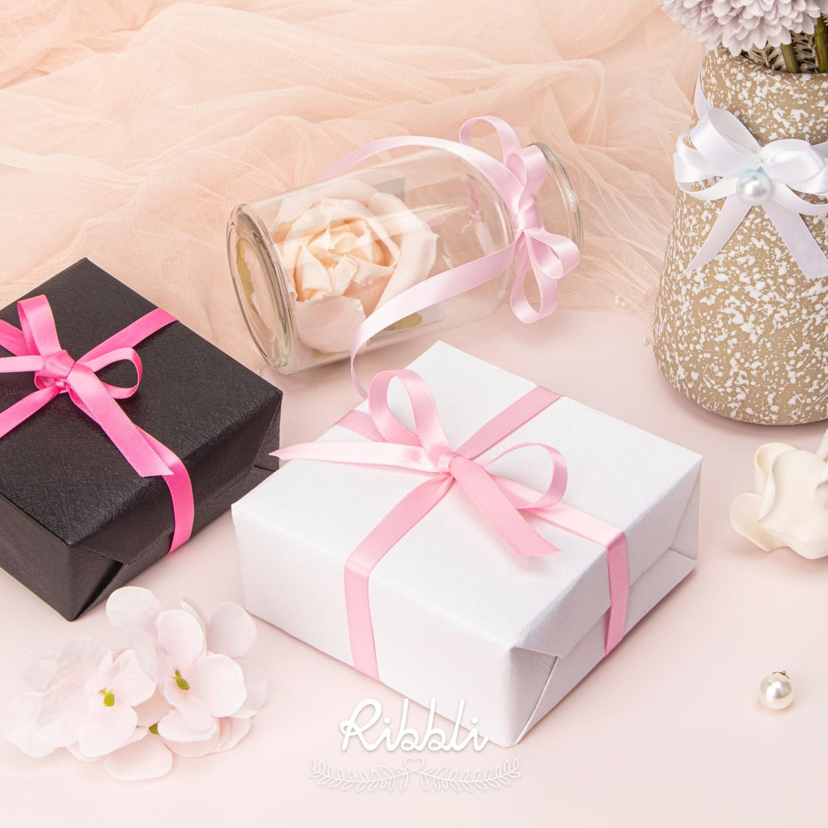 Double Faced Light Pink Satin Ribbon,3/8” x Continuous 25 Yards,Use for Bows Bouquet,Gift Wrapping,Floral Arrangement