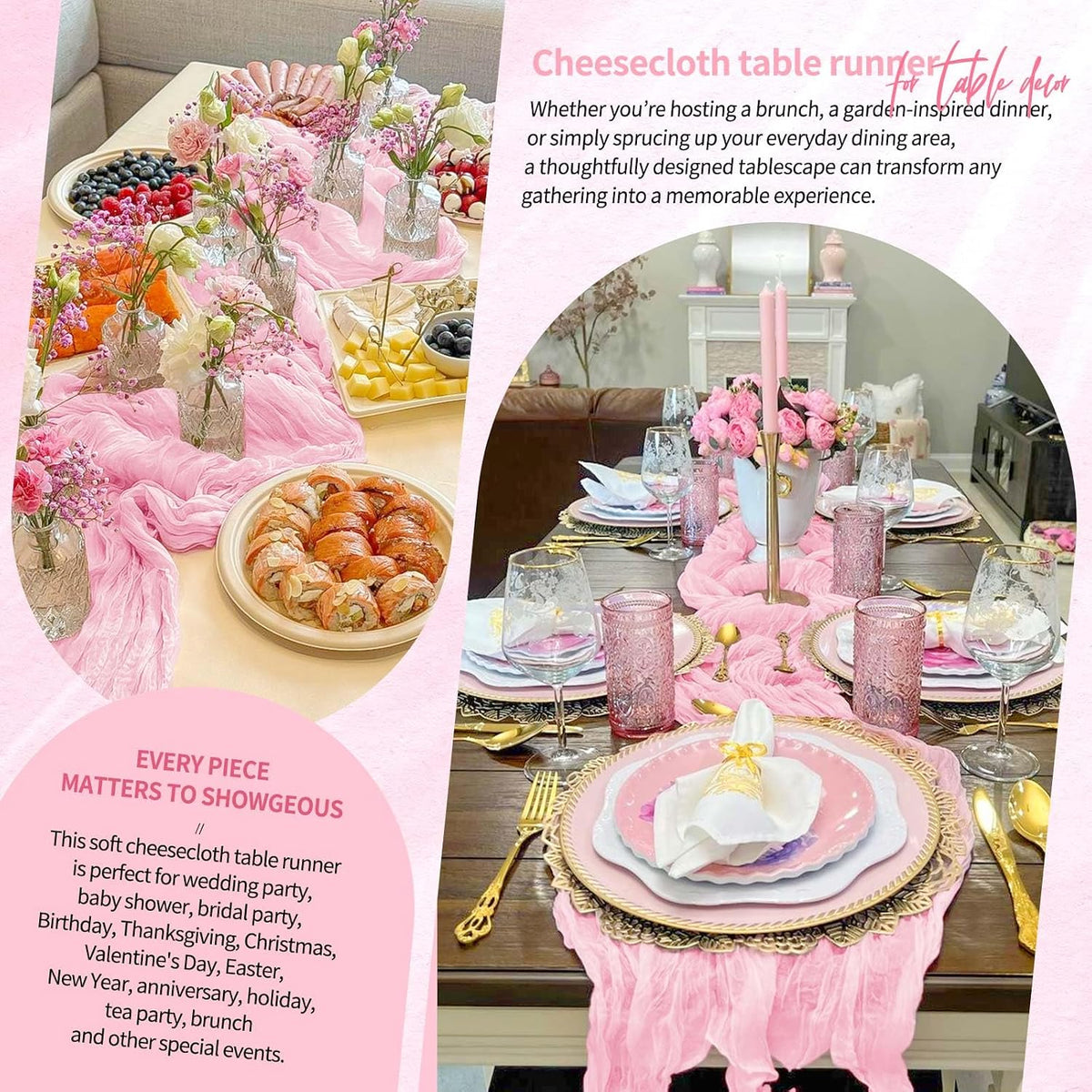 1 Pack Light Pink Cheesecloth Table Runner Wedding Birthday Table Decor