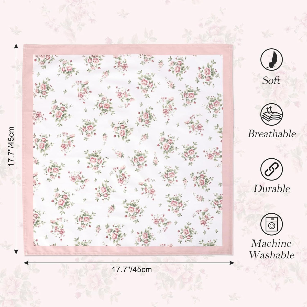 Pink Floral Rose Print Cloth Napkins 100% Cotton, 18" X 18" Dinner Napkins Cloth Set, Washable Napkins for Home, Kitchen, Dinner, Party, Wedding, Cocktail, Set of 4
