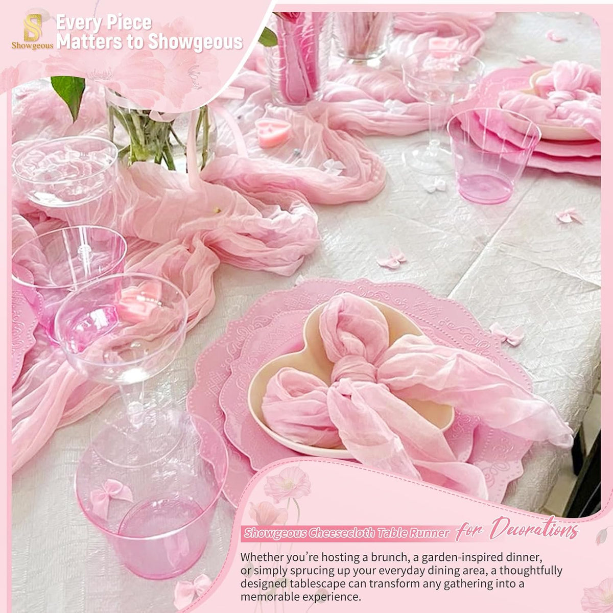 20 Pack Light Pink Cheesecloth Table Runner, 17 x 108 Inches