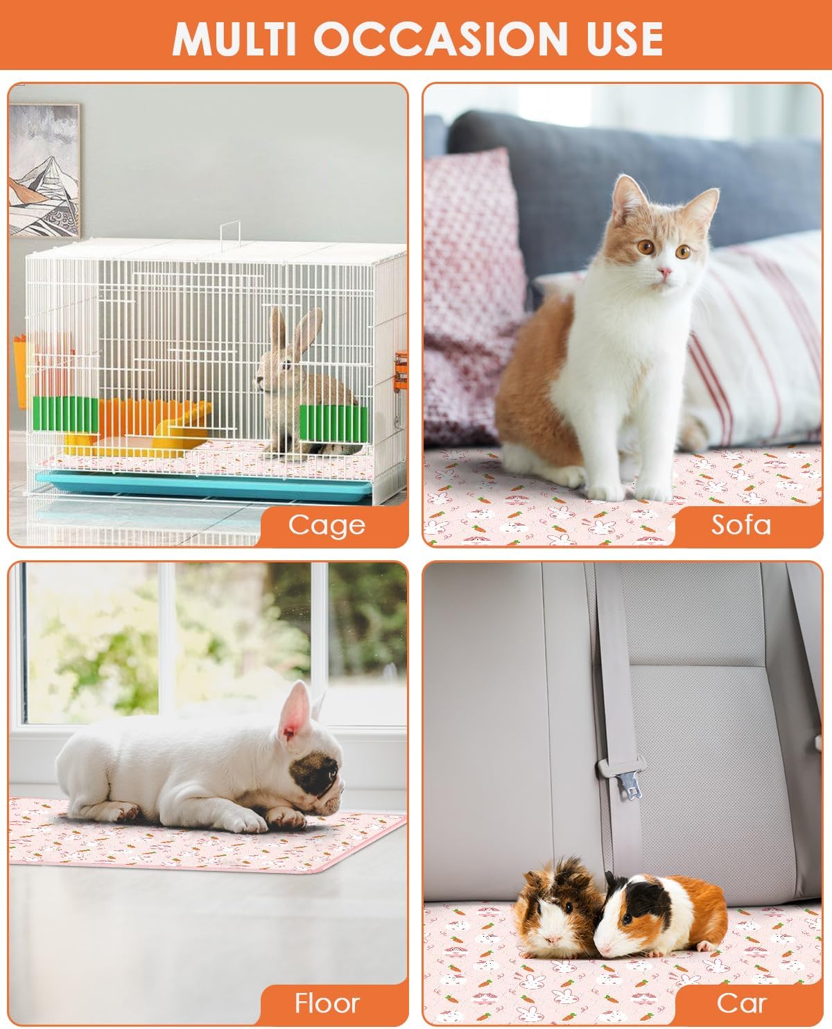 3‑Pack Guinea Pig Cage Liners, 47''X24'' Pet Pee Pad Bedding, Pink
