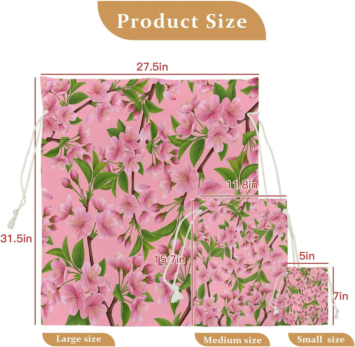 Victoroes Spring Peaches Drawstring Gift Bags 10 Pcs 5" x 7" Small Peaches Flowers Pink Gift Bag Reusable Fabric Wrap Bags for Wedding Party Birthday Holiday