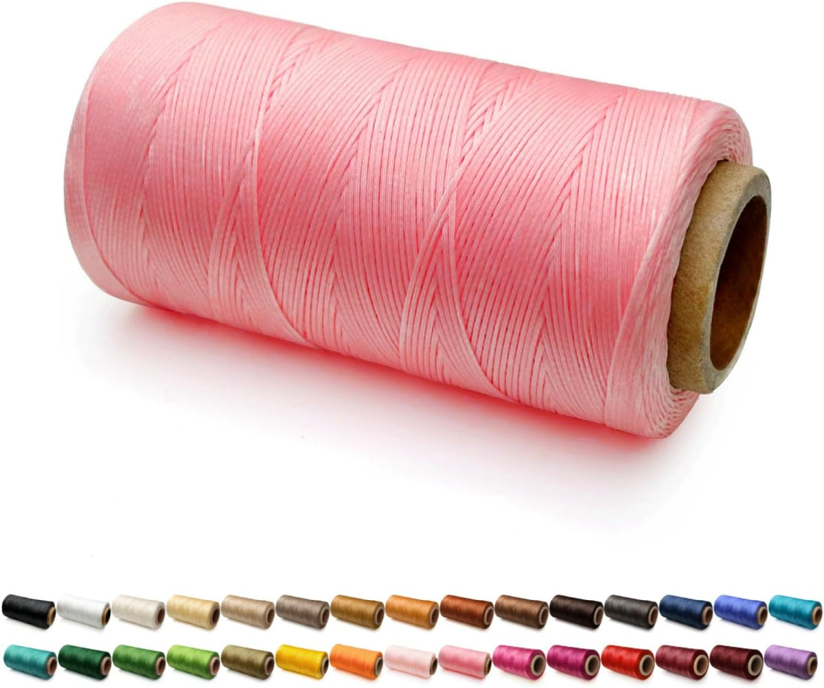 Flat Waxed Thread for Leather Sewing, 100D 0.6mm 460 Yard Polyester Waxed Cord for Hand Stitching, Bookbinding, Wallet Making and DIY Leather Craft, Peach Pink