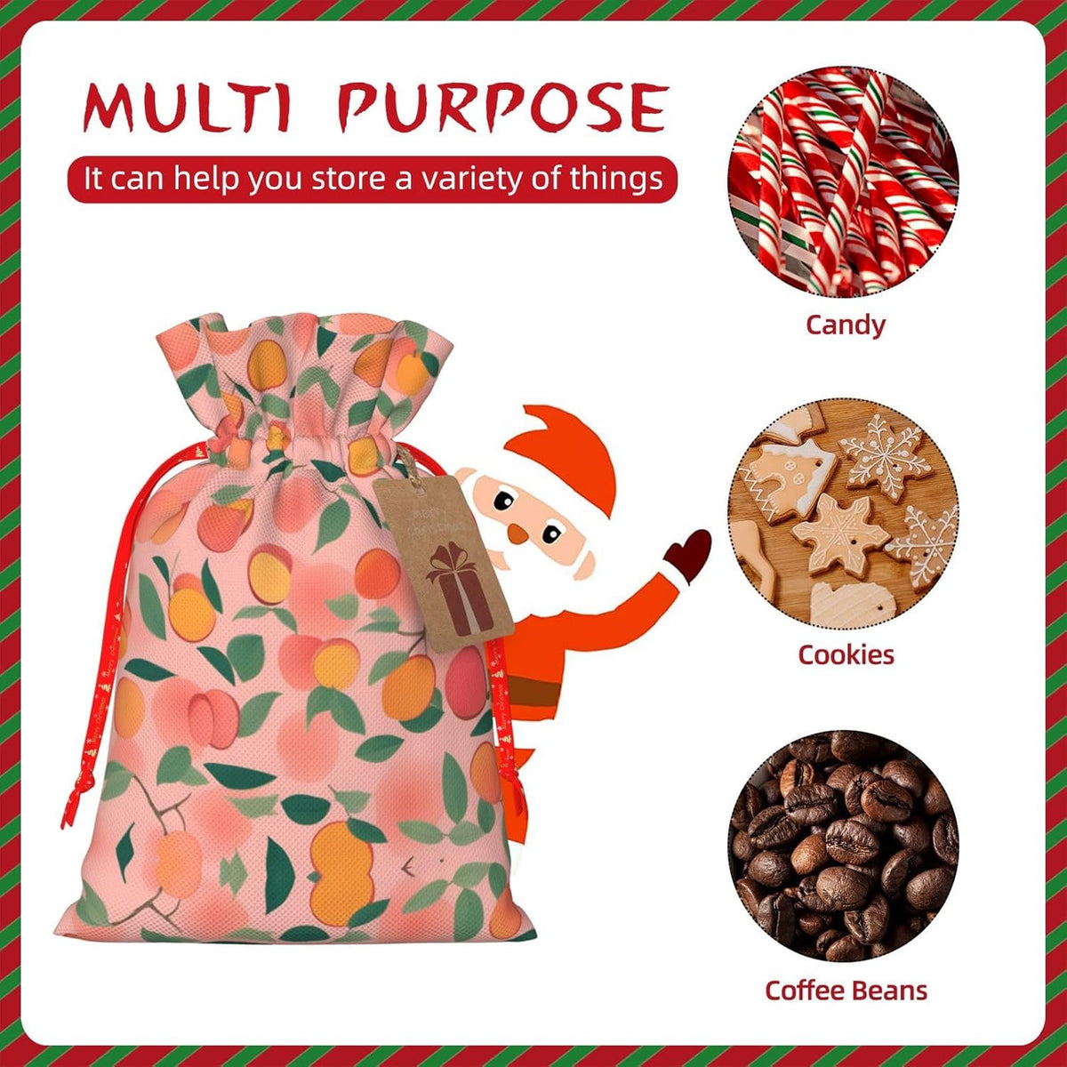 DRTGEDS Pink Peach Pattern Seamless Pattern 1 Printing 4.7x6.9 In Christmas Bag With Drawstring And Cute Kraft Tag, Fits Gifts And Daily Small Items