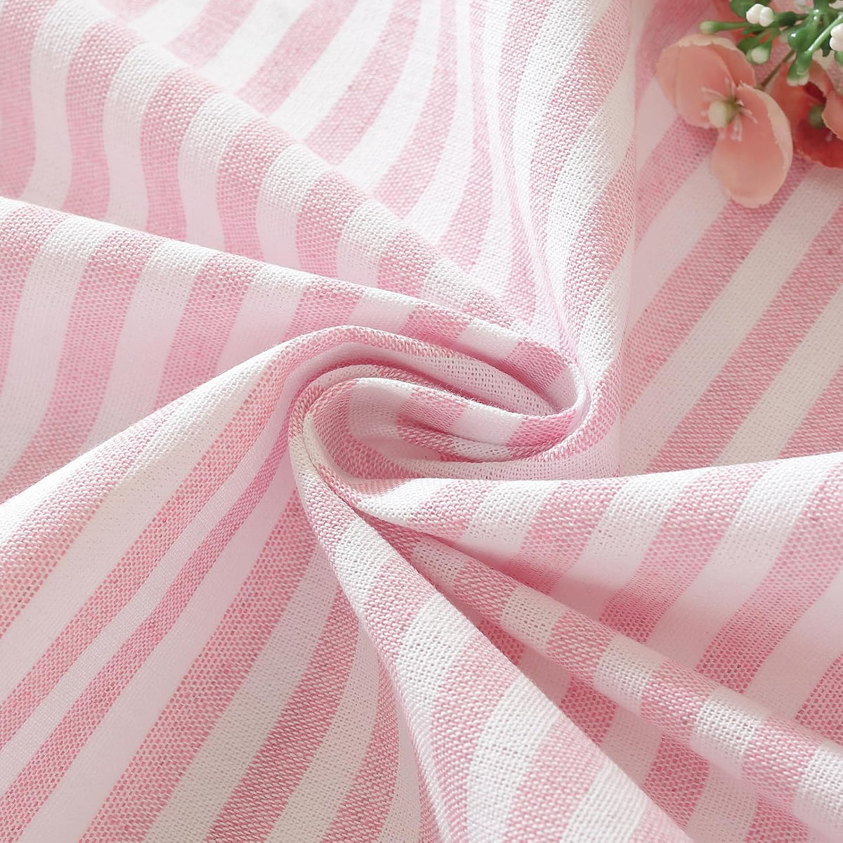 Striped Rectangle Tablecloth, Cotton Blend Fabric Pink Table Cloth with Tassel, Washable Wrinkle Free Table Cover Boho Picnic Tablecloths for Valentines Day Kitchen Dining - 39 x 55 Inch