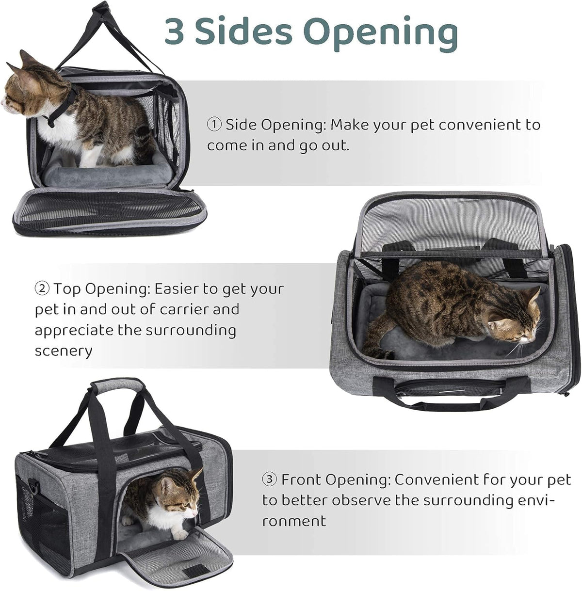 Wakytu TSA & Airline Approved Soft Pet Carrier for Cats/Dogs,17.7x11x8.3 | 3 entrances & 5 vents, waterproof rip-stop, anti-escape locks, padded strap,plane underseat,cat dog carrier