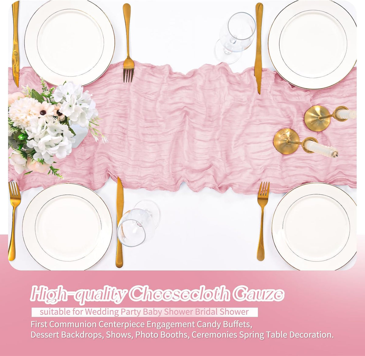 6 Pack Pink Cheesecloth Table Runner Boho Gauze Wedding Decor