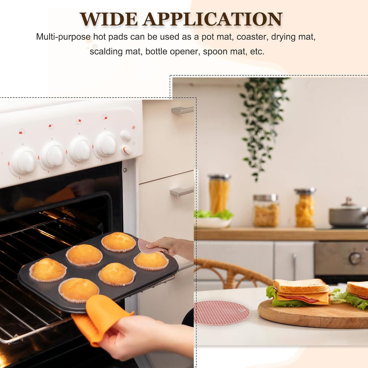 Silicone Trivet Mats for Hot Dishes 6 Inch, 4 Pcs Multi-Functional Non-Slip Hot Pads Heat Resistant Pot Holder Hot Plate Mats for Kitchen Counter Table, Red/Pink/Orange/Coffee